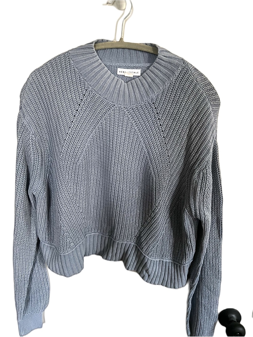 Vintage Aeropostale Women’s Light Blue Ribbed Crewneck Sweater Y2K 90s Style